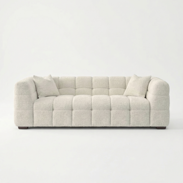 Savoy 3 Seater Oatmeal Beige Bouclé — Angled View