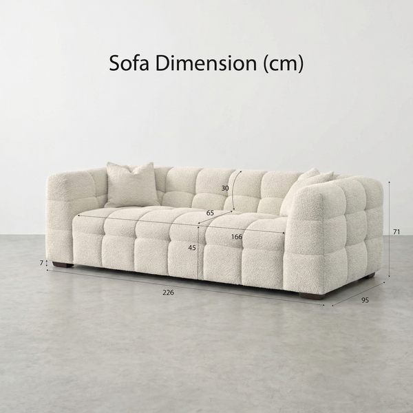 Savoy 3 Seater Oatmeal Beige Bouclé — Side Profile