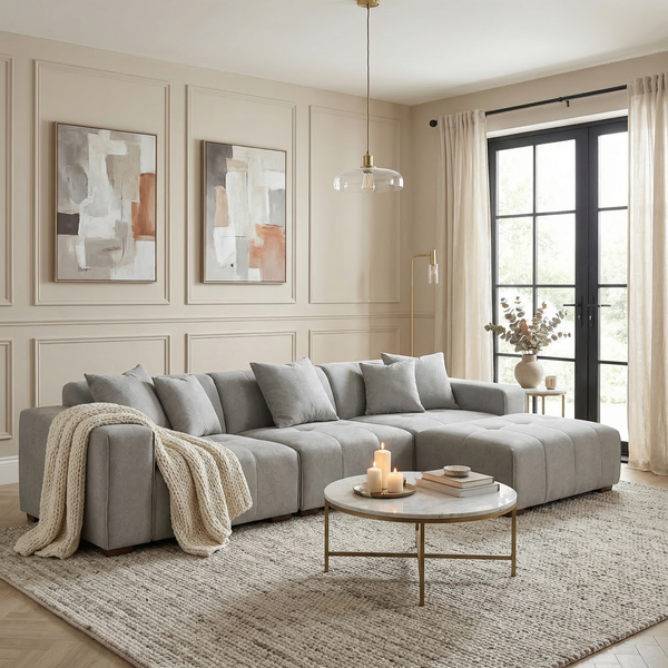 Stirling Corner Sofa RHF — Cloudy Grey Bouclé - Lifestyle