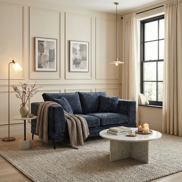 Marlow 2 Seater Sofa — Aegean Blue Mermaid Velvet lifestyle