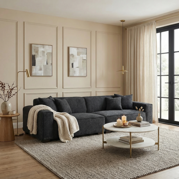 Kensington 4 Seater Sofa — Midnight Black Bouclé - lifestyle