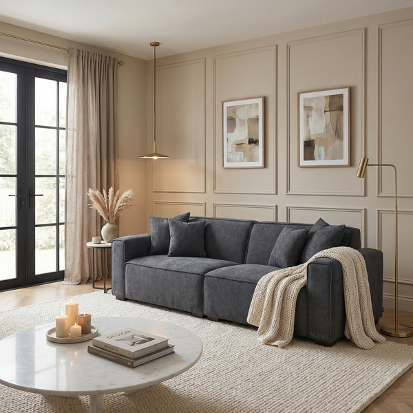 Kensington 3 Seater Sofa — Charcoal Grey Bouclé - lifestyle