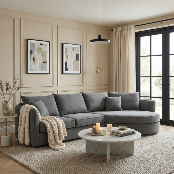 Astor Corner Sofa RHF — Charcoal Grey Bouclé - Lifestyle