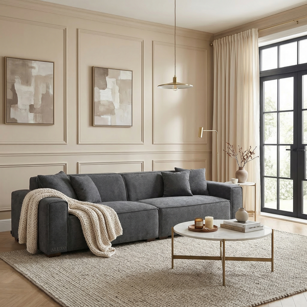 Kensington 4 Seater Sofa — Charcoal Grey Bouclé - lifestyle
