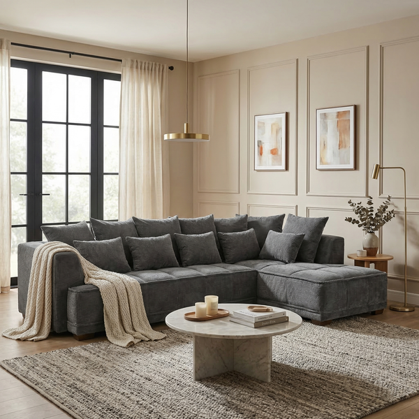 Clifton Corner Sofa RHF — Steel Grey Velvet — Lifestyle
