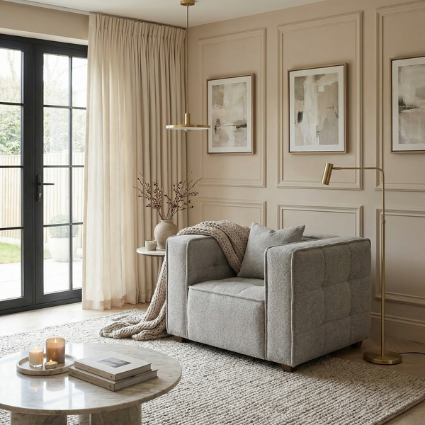 Knightsbridge Armchair — Putty Bouclé — Lifestyle