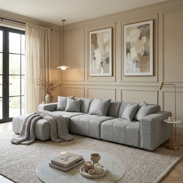 Stirling Corner Sofa LHF — Cloudy Grey Bouclé - Lifestyle