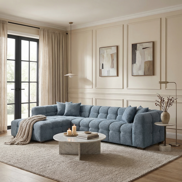 Savoy Corner Sofa LHF — Iron Grey Bouclé lifestyle