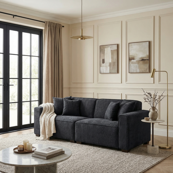 Kensington 3 Seater Sofa — Midnight Black Bouclé - lifestyle